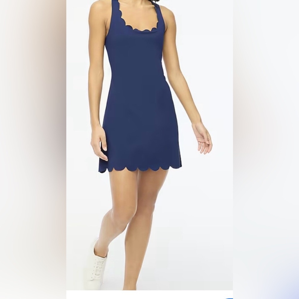 Scalloped Navy Blue Sleeveless Tennis Dress
